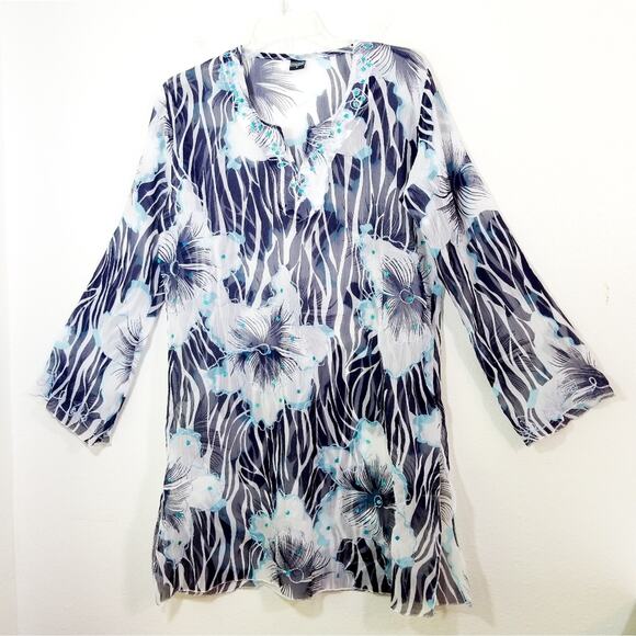 Sheer floral embroidered sequin beach cover up S - Picture 1 of 10
